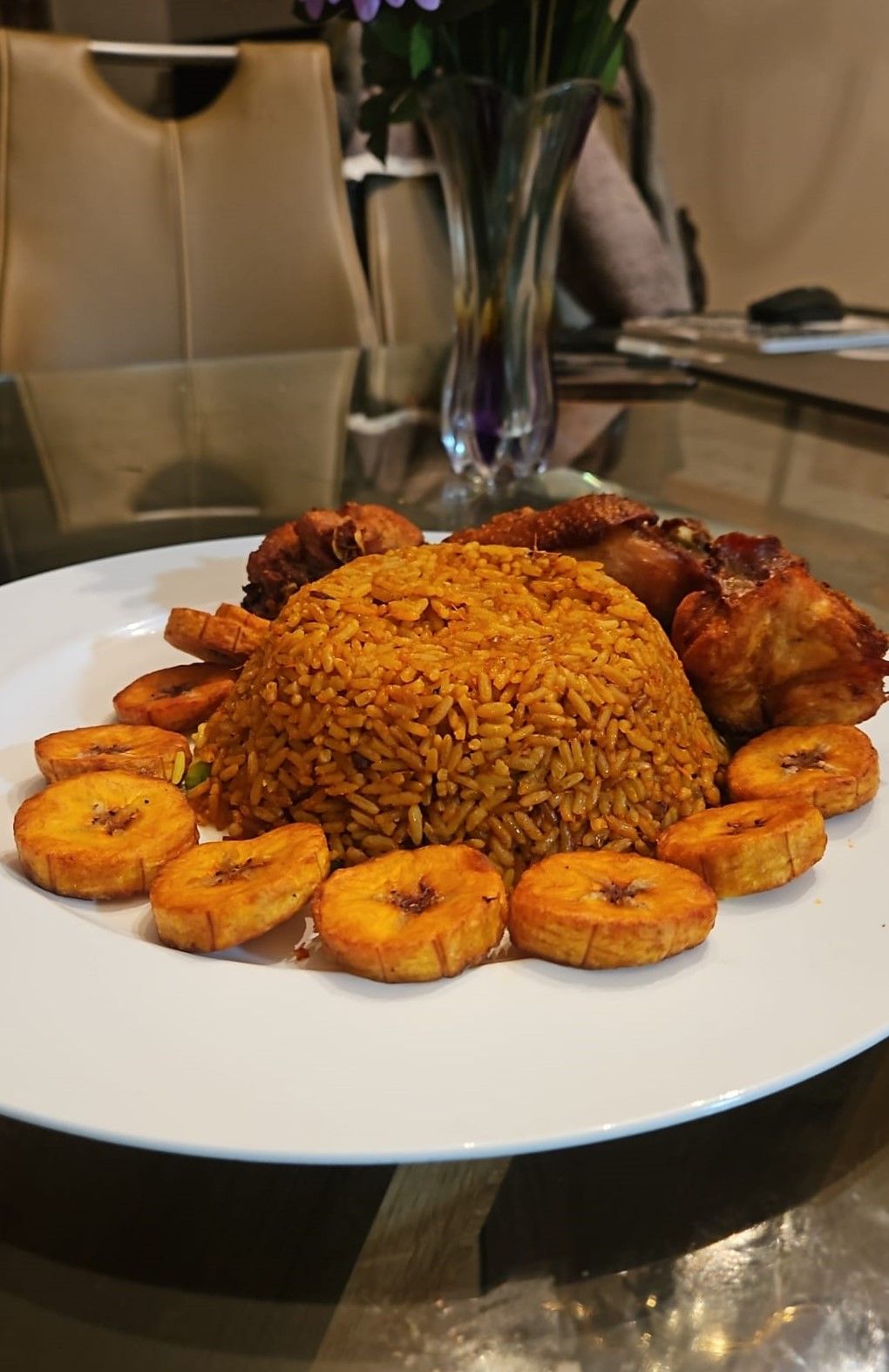 Jolloff rice with plantain and meat $25.00