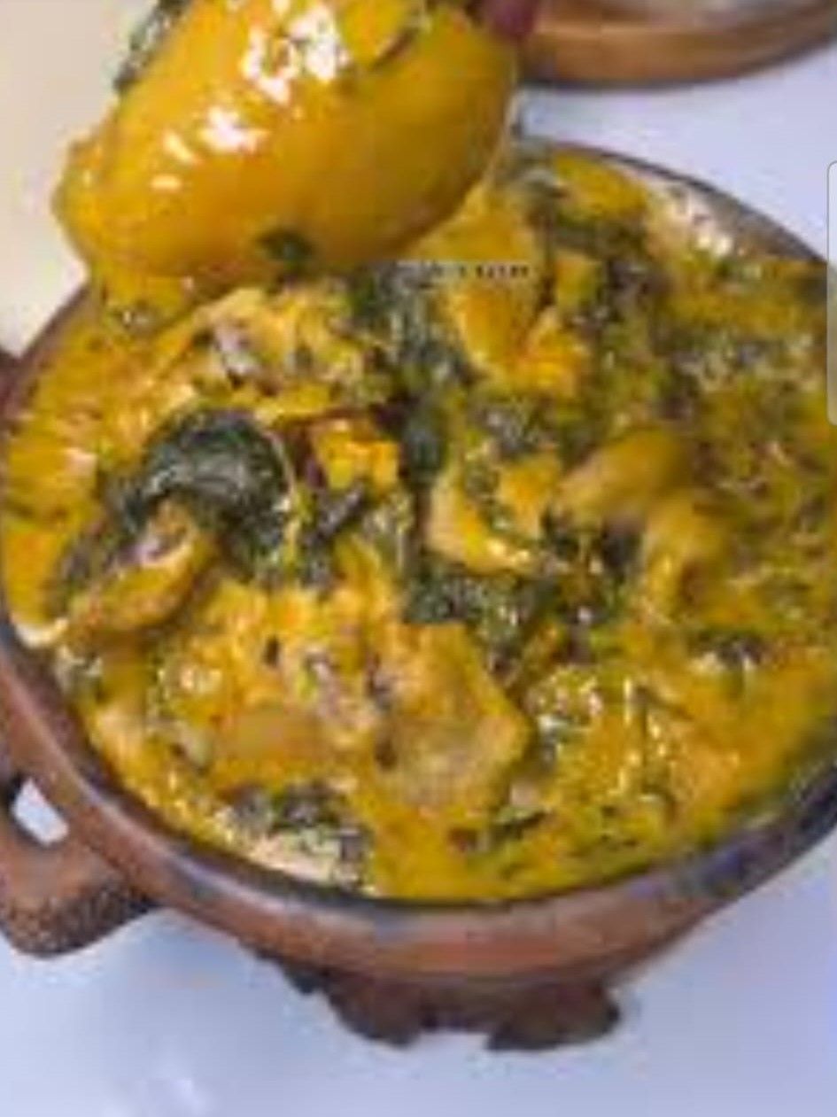 Bitter leaf soup with goat, beef, or assorted with swallow $25.00
